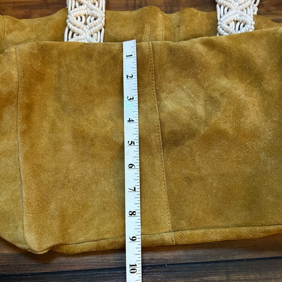 Free People Large Mustard Yellow Suede Tote Bag w/ Braided Woven Straps - Picture 7 of 10